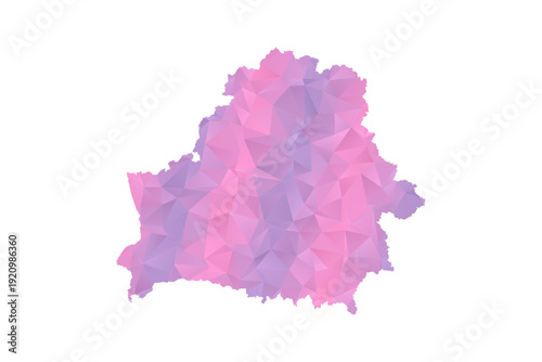 Belarus Map - Polygon Style Vector Illustration in Pink and Purple Gradient, Low Poly Geometric Design, Isolated on White Background for Infographics and Education.