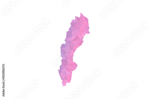 Sweden Map - Polygon Style Vector Illustration in Pink and Purple Gradient, Low Poly Geometric Design, Isolated on White Background for Infographics and Education.