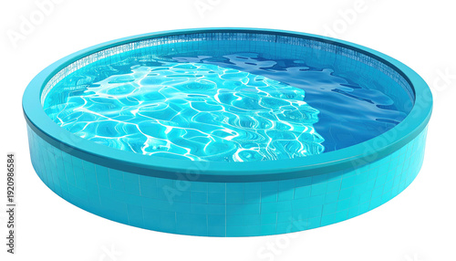 Circular, above-ground pool filled with clear, rippling water