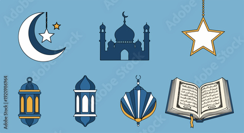 vector illustration of Ramadan ornament icon set with Islamic symbols