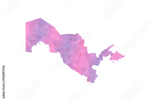Uzbekistan Map - Polygon Style Vector Illustration in Pink and Purple Gradient, Low Poly Geometric Design, Isolated on White Background for Infographics and Education.