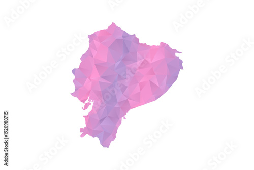 Ecuador Map - Polygon Style Vector Illustration in Pink and Purple Gradient, Low Poly Geometric Design, Isolated on White Background for Infographics and Education.