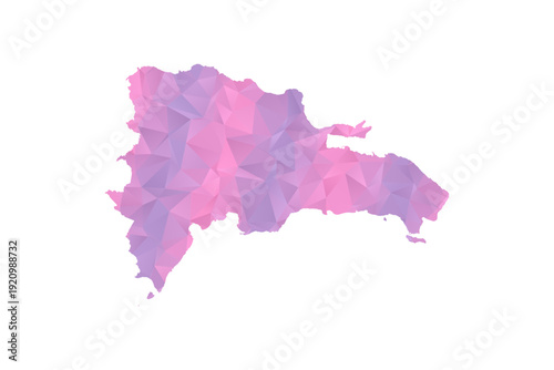 Dominican Republic Map - Polygon Style Vector Illustration in Pink and Purple Gradient, Low Poly Geometric Design, Isolated on White Background for Infographics and Education.