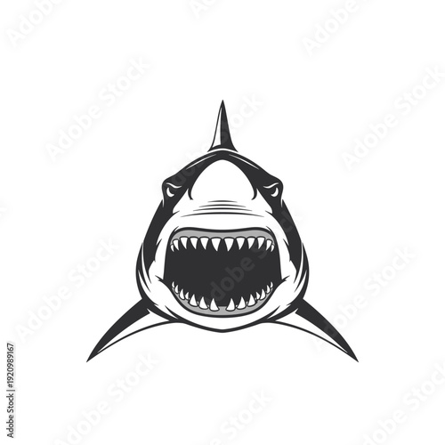 Aggressive great white shark head with open mouth and sharp teeth