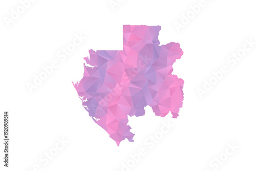 Gabon Map - Polygon Style Vector Illustration in Pink and Purple Gradient, Low Poly Geometric Design, Isolated on White Background for Infographics and Education.