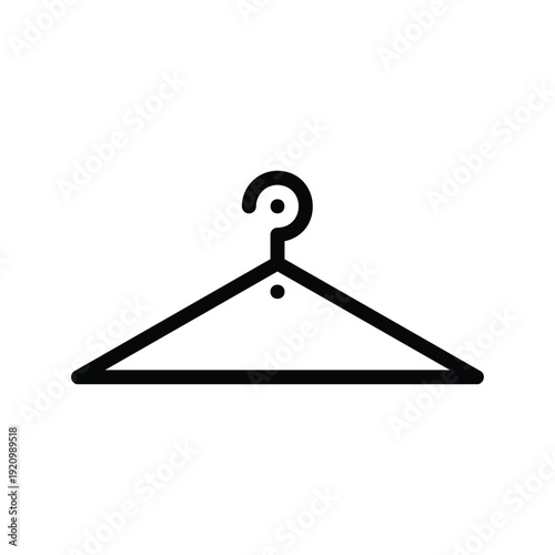 A minimalist black line drawing of a clothes hanger, representing fashion and organization. Laundry Single Line Logo Icon.