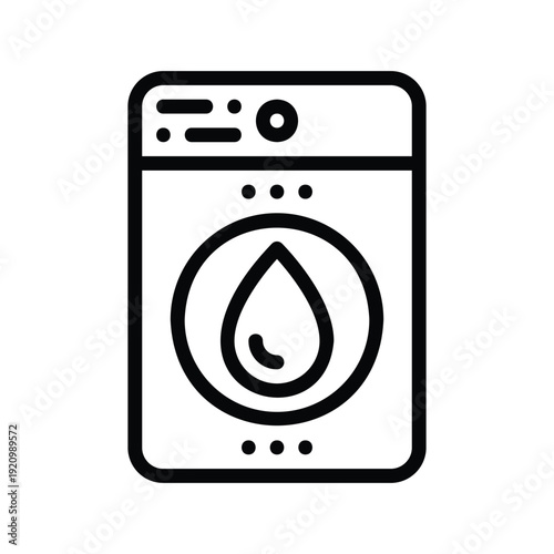 A minimalist line drawing representing a modern washing machine, perfect for digital or print use. Laundry Single Line Logo Icon.