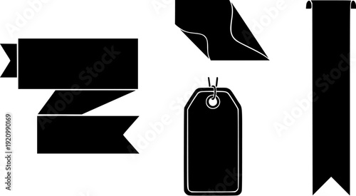Discount Bags Communication Featuring Black Ribbons Banners And Price Tag Icons For Promotional Retail Marketing Designs