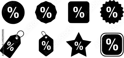 Percentage Discount Icons Set Including Tags Stickers Stars And Shapes For Retail Sales Marketing Promotions