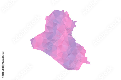 Iraq Map - Polygon Style Vector Illustration in Pink and Purple Gradient, Low Poly Geometric Design, Isolated on White Background for Infographics and Education.
