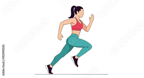 Woman Running in Athletic Gear, Side View Illustration
