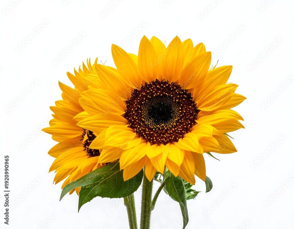 Naklejka premium A vibrant pair of sunflowers with bright yellow petals