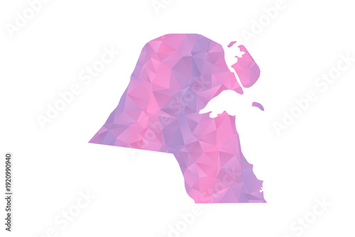 Kuwait Map - Polygon Style Vector Illustration in Pink and Purple Gradient, Low Poly Geometric Design, Isolated on White Background for Infographics and Education.