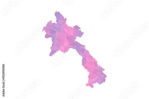 Laos Map - Polygon Style Vector Illustration in Pink and Purple Gradient, Low Poly Geometric Design, Isolated on White Background for Infographics and Education.