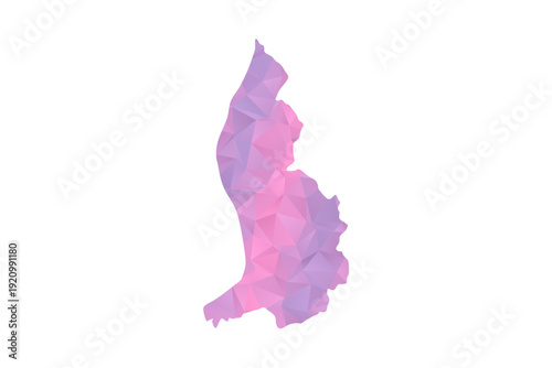 Liechtenstein Map - Polygon Style Vector Illustration in Pink and Purple Gradient, Low Poly Geometric Design, Isolated on White Background for Infographics and Education.