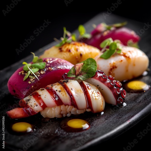 Premium Japanese Octopus Sushi Platter Close Up