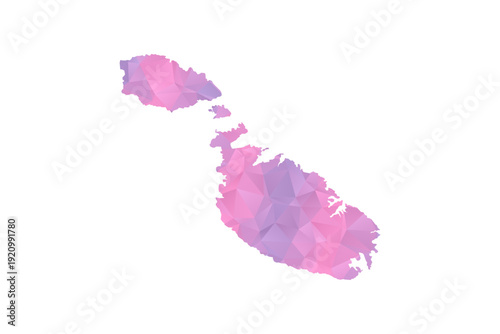 Malta Map - Polygon Style Vector Illustration in Pink and Purple Gradient, Low Poly Geometric Design, Isolated on White Background for Infographics and Education.