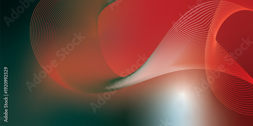 Dark textured noisy background featuring vibrant red, green and white abstract glowing gradient waves with soft blur effect for modern header, poster and banner design