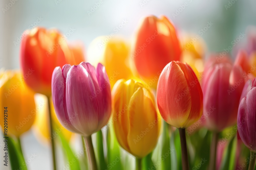 Obraz premium Colorful tulips in bloom capturing the essence of spring freshness and beauty
