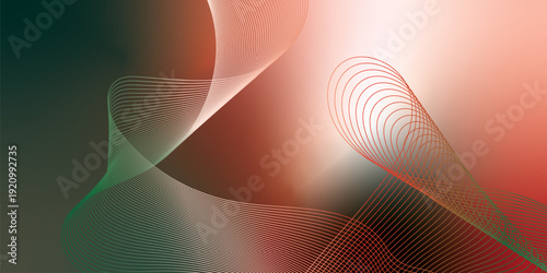 Dark textured noisy background featuring vibrant red, green and white abstract glowing gradient waves with soft blur effect for modern header, poster and banner design