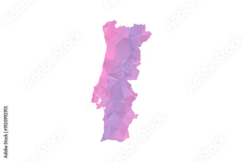 Portugal Map - Polygon Style Vector Illustration in Pink and Purple Gradient, Low Poly Geometric Design, Isolated on White Background for Infographics and Education.