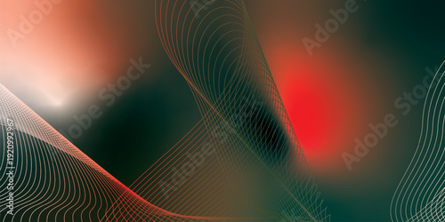 Dark textured noisy background featuring vibrant red, green and white abstract glowing gradient waves with soft blur effect for modern header, poster and banner design
