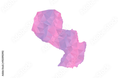 Paraguay Map - Polygon Style Vector Illustration in Pink and Purple Gradient, Low Poly Geometric Design, Isolated on White Background for Infographics and Education.