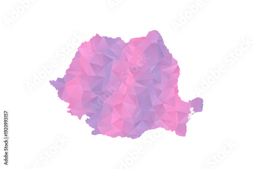 Romania Map - Polygon Style Vector Illustration in Pink and Purple Gradient, Low Poly Geometric Design, Isolated on White Background for Infographics and Education.