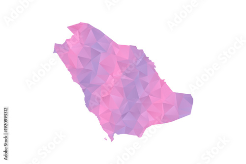 Saudi Arabia Map - Polygon Style Vector Illustration in Pink and Purple Gradient, Low Poly Geometric Design, Isolated on White Background for Infographics and Education.