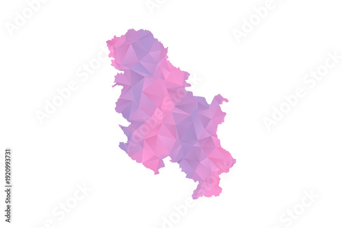 Serbia Map - Polygon Style Vector Illustration in Pink and Purple Gradient, Low Poly Geometric Design, Isolated on White Background for Infographics and Education.