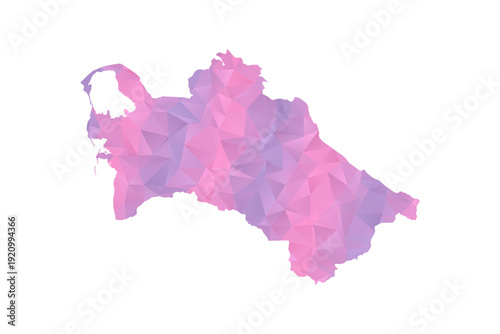 Turkmenistan Map - Polygon Style Vector Illustration in Pink and Purple Gradient, Low Poly Geometric Design, Isolated on White Background for Infographics and Education.