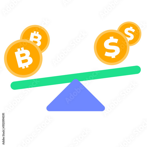 Cryptocurrency and fiat currency on a scale, symbolizing balance and comparison between digital assets and traditional money