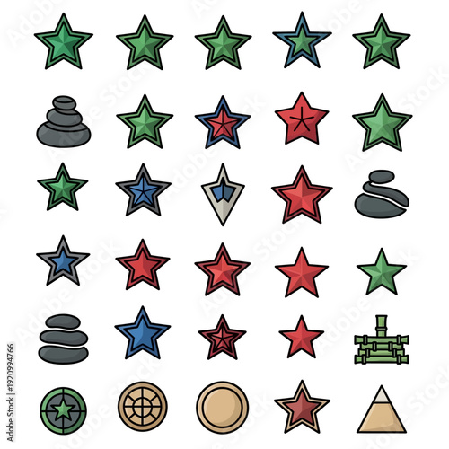 Colorful Stars and Various Shapes Icons.
