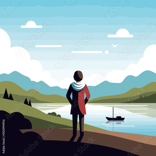 Woman Standing on Shore Looking Out Sea.