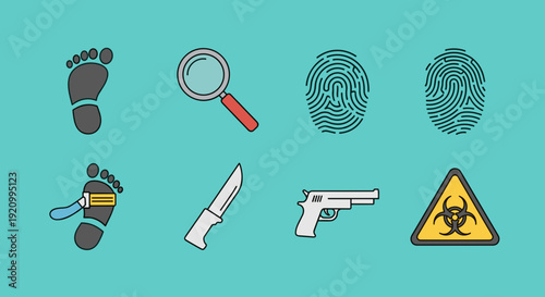Crime Scene Investigation Icons Set Vector.