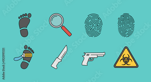 Crime Scene Investigation Icons Set.