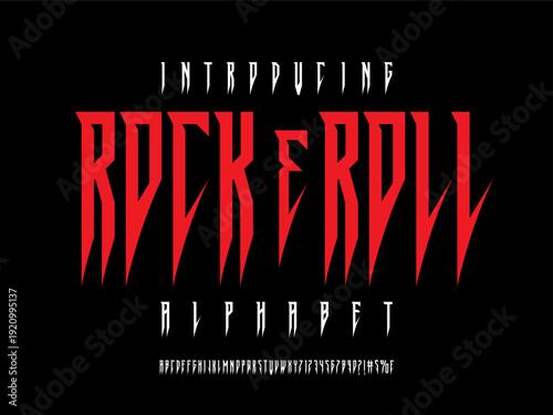 Heavy Metal rock and roll style of alphabet design with uppercase, numbers and symbols