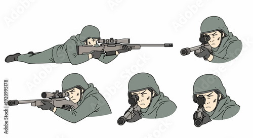 Calm and focused sniper character mood