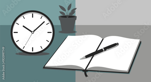 Open Notebook with Pen on Desk.