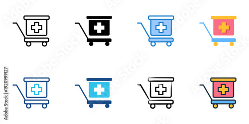 Emergency Supply icons set multiple style collection. Editable stroke 
