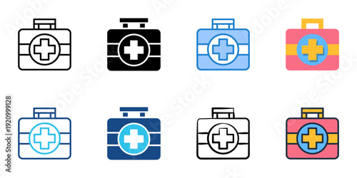 First Aid Kit icons set multiple style collection. Editable stroke 
