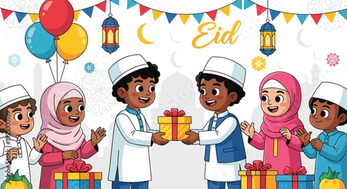 Children Celebrating Eid with Gifts.