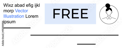 Advertising, promotions, free signage, branding, design templates, marketing. Minimalist design with text, a profile icon and a large FREE in bold. Advertising and promotions concept