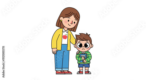 Caring Teacher Comforts Sad Boy Holding Book, School Support, Education