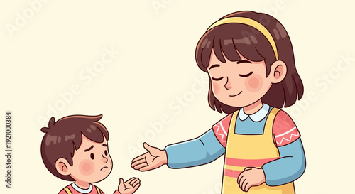 Caring sister comforts sad brother, offering support and empathy, gentle interaction