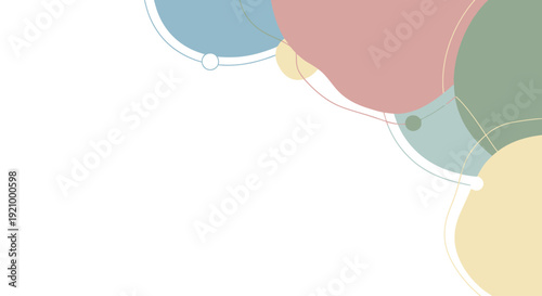 Abstract pastel shapes and circles on white background, soft colors, modern design, organic forms