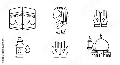 Islamic icons set line art of religious symbols and elements