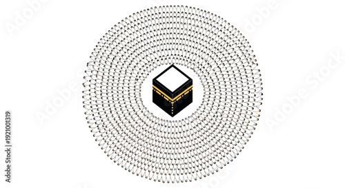 Geometric illustration of the kaaba in mecca with concentric circle design