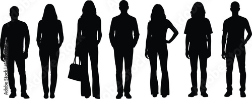 Diverse group of people standing in a line silhouette