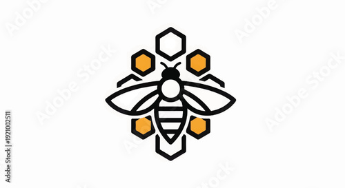 Bee Logo Design with Honeycomb Elements.